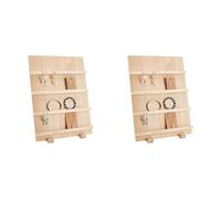 Kueohse 2X Soporte de ExhibicióN de Aretes de Madera de 4 Niveles, con Ranuras Soporte de Tarjeta de ExhibicióN de Aretes RúStico para Mostrar el Almacenamiento de Joyas de ExhibicióN