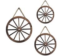 Kueohse 3 Piezas de Rueda de Carreta de Madera para Colgar en la Pared, Arte RúStico de Pared de JardíN, Colgante Vintage para el Hogar, Garaje, DecoracióN Colgante en Forma de Rueda