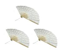 Kueohse 3X Abanico Hecho A Mano de Algodon de Encaje Plegable para Decorar la Boda la Fiesta (Beige)