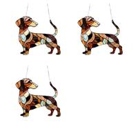 Kueohse 3X Atrapasueños para Colgar en la Ventana de Perro Salchicha, Atrapasoles, Ventana Interior y Exterior, Adorno de Vidriera para Perro Salchicha, 9CM
