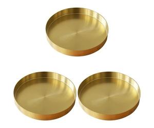 Kueohse 3X Bandeja Redonda Dorada, Bandeja Decorativa de Metal, Bandeja de Maquillaje, Organizador para Tocador, BañO, Vestido, Acabado de LatóN Mate, 11,8 Pulgadas