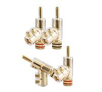 Kueohse 4 Piezas de Conectores Banana Conectores Banana en áNgulo de 45 Grados Conectores de Bloqueo de Tornillo para Receptor AV, Amplificador, Altavoz Dorado