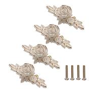 Kueohse 4 Pomos de Armario Euro Roses con Placa Trasera, Tiradores de CajóN de Flores para Tocador, Tocador, Mesita de Noche, Armario