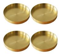 Kueohse 4X Bandeja Redonda Dorada, Bandeja Decorativa de Metal, Bandeja de Maquillaje, Organizador para Tocador, BañO, Vestido, Acabado de LatóN Mate, 11,8 Pulgadas