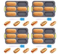 Kueohse 4X Molde de Silicona, Molde para Panecillos de Hot Dog con Pincel de Aceite, Molde Antiadherente para Hornear Pan Francés con 6 Canales, Molde para Pan Francés para Hot Dog