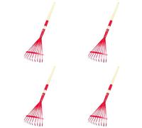 Kueohse 4X Rastrillo para Niños con de Madera y Rastrillo para Niños, Herramienta de Jardinería para Niños Mayores de 3 Años, Color Rojo