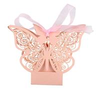 Kueohse 50 cajas de regalo de boda con mariposas, para cumpleaños, fiestas, regalos, caramelos (rosa)