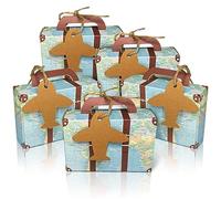 Kueohse 50 Piezas Maleta Favor Cajas Mapa del Mundo Mini Maleta Cajas Boda Cajas de Dulces para Viajes Tema Boda Despedida de Soltera