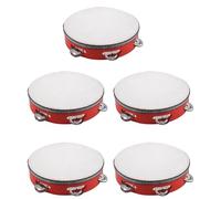 Kueohse 5piezas 8 Pulgada Pandereta Musical Tamborine Drum Round Percussion Gift For KTV Party Red