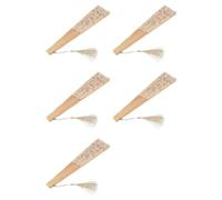 Kueohse 5X Abanico Hecho A Mano de Algodon de Encaje Plegable para Decorar la Boda la Fiesta (Beige)
