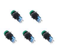 Kueohse 5X AC 250V 5A SPDT 1NO 1NC 5 Pines Interruptor de Pulsador Verde de Enclavamiento con 220V LED Lampara
