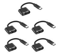 Kueohse 5X Cargador Adaptador/Conector de Jack de Auriculares 2 en 1 de Tipo C A 3.5 mm Adaptador de Carga & Audio Aux de Auriculares Negro