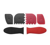 Kueohse 6 Piezas Juego de Plático Raspador Sartén Parilla Duradera Herramienta y Soporte de Silicona para Asas Calientes, Sartenes de Hierro Fundido, Sartenes y Planchas