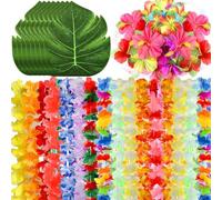 Kueohse 70 Piezas de Artículos para Fiesta Hawaiana, Guirnaldas Tropicales, Hojas de y Flores de Hibisco para Cumpleaños, Baby Shower, Fiesta en la Playa o en la Piscina.
