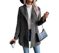 Kueohse Abrigo de Lana de Medio para Mujer, con Solapa y Cruzado, Ideal para el Invierno. Cuadrícula Gris M