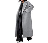 Kueohse Abrigo de Lana Oversize para Mujer, Estilo Urbano, con Solapa de Muesca y Corte Holgado. Gris L