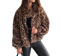 Kueohse Abrigo de Piel Sintética para Mujer, con Botones en la Solapa y Forro Tipo Estampado de Leopardo XL