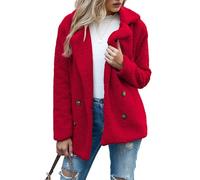 Kueohse Abrigos de Invierno para Mujer, Forro, Piel Sintética, Chaquetas de Shearling de Gran Tamaño, Ropa Exterior de Moda, Cálida, Color Rojo, Talla XL.