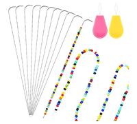 Kueohse Aguja de Abalorios Curva con Enhebrador de Agujas de Abalorios, Herramienta de Encordado de Agujas Giratorias de Abalorios Aguja de Abalorios para Hacer Joyas