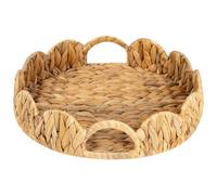 Kueohse Bandeja redonda ondulada redonda para servir con asas integradas, bandeja decorativa para mesa de café, bandeja de ratán