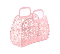 Kueohse Baño Lavado Cesta de Almacenamiento Cesta de Ducha ExtraíBle Cesta de Baño de PláStico Cesta de la Compra OrganizacióN de Almacenamiento Familiar Rosa