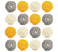 Kueohse Bolas Decorativas para Centro de Mesa de Cuenco, 16 Bolas de RatáN Grandes de 2,8 Pulgadas, Bolas de Mimbre Amarillas, Esferas Decorativas de Ramitas Orbes