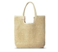 Kueohse Bolso de playa de paja para mujer, bolso de mano de verano, bolso de hombro, bolso grande de playa para mujer, para vacaciones, color crema