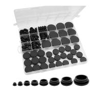 Kueohse Caja de 125 Tapones de Goma Negros, Herramientas de Silicona para Agujeros Redondos de Varios Tamaños, Tapones de Goma para Agujeros Redondos.
