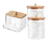 Kueohse Caja de Almacenamiento de Hisopos de AlgodóN con Tapa de Bambú Contenedor de BañO, Dispensador de Hisopos/Bolas de AlgodóN, Caja de Almacenamiento de Frascos