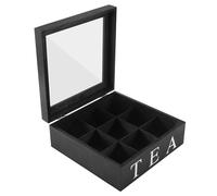 Kueohse Caja de madera con 9 rejillas para té, bolsa de té, caja de almacenamiento, caja de regalo, tapa transparente, caja de almacenamiento para joyas, color negro