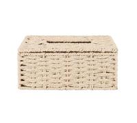 Kueohse Caja de pañuelos de ratán, servilletero vintage, maleta, contenedor de almacenamiento, tapa, decoración de escritorio para sala de estar (beige)