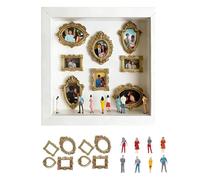 Kueohse Caja de Silueta de Mini Museo con Mini Marcos Dorados y Figuras para Exhibición de Recuerdos Familiares Mini Marcos