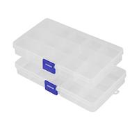 Kueohse Caja organizadora de plástico, 2 paquetes de cuentas transparentes para joyas, pendientes, cuentas para manualidades (15 cuadrículas)