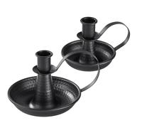 Kueohse Candelabros de Hierro Negro con Forma de Pilar y Asa, para Velas Cónicas, para Fiestas en la Chimenea (Paquete de 2)