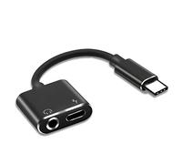Kueohse Cargador Adaptador/Conector de Jack de Auriculares 2 en 1 de Tipo C a 3.5 mm Adaptador de Carga & Audio aux de Auriculares Negro