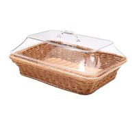 Kueohse Cesta de Ratán Tejido con Tapa de Acrílico - Cesta de Polipropileno para Servir Alimentos para Pan, Frutas y Más