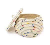 Kueohse Cesta PequeñA de Cuerda con Tapa, Cesta de Almacenamiento PequeñA y Redonda Tejida con Tapa para Organizar, PequeñA Cesta Decorativa para Juguetes