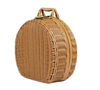 Kueohse Cesta Redonda para Maleta de Ratán, Maleta de Almacenamiento Tejida de Ratán Vintage, Caja de Almacenamiento de Mimbre con Asas, Caja de Almacenamiento de Ratán