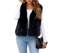 Kueohse Chaleco de Piel Sintética para Mujer, Sin Mangas, con Abertura Frontal, Cálido y Corto, para Invierno Negro XL