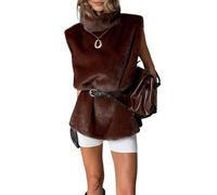 Kueohse Chaleco de Piel Sintética para Mujer, Sin Mangas, Cuello Alto, Holgado, Informal, para Otoño e Invierno Café M