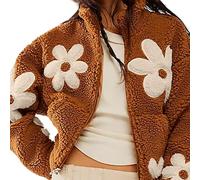 Kueohse Chaqueta de Forro con Estampado Floral para Mujer, Abrigo Corto de Invierno con Cremallera, Informal, de Larga y con Bolsillos. Color Caramelo M