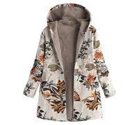 Kueohse Chaqueta Larga Acolchada Reversible de Forro y Borrego para Mujer, de Gran Tamaño, con Capucha Naranja de Hoja 5XL