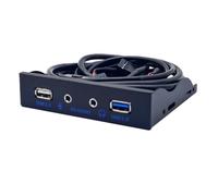 Kueohse Concentrador USB 3.0 2 Puertos con Audio HD, Conector para Auriculares 3,5mm, Interfaz Micrófono, Panel Frontal para PC, Bahía Disquete 20 Pines y 3,5 Pulgadas, Negro