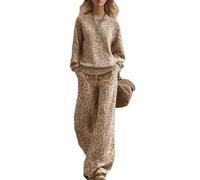 Kueohse Conjunto de 2 Piezas con Estampado de Leopardo para Mujer, Sudadera con Capucha Extragrande y Pantalones Deportivos de Pierna Recta. Estampado de Leopardo S