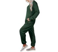 Kueohse Conjunto de Dos Piezas para Mujer, Chándal de Otoño, con Top de Larga y Pantalones de Chándal de Cintura Alta Verde Oscuro M
