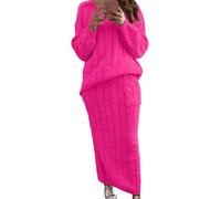 Kueohse Conjunto de Dos Piezas para Mujer: Falda Larga de Punto Grueso y Suéter Rojo Rosa L