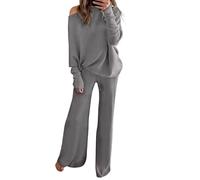 Kueohse Conjunto de Dos Piezas para Mujer, Ideal para Estar Cómoda en Casa Durante el Otoño. Incluye Suéter de Punto Grueso Extragrande y Pantalones de Pierna Gris XXL