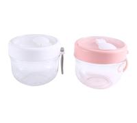 Kueohse Contenedores de Avena para la Noche con Tapa y Cucharas, 2 Unidades, Tarros de Yogur de PláStico PortáTiles de 20 Onzas, Vasos de Postre una Prueba de Fugas, y Rosa