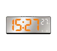 Kueohse Control de Voz Reloj Despertador con Espejo Temperatura Digital Alarma Dual Snooze Escritorio Reloj de Mesa Modo Nocturno 12/24H (Naranja)