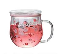 Kueohse de, de Cristal con Filtro Infusor de Té y Tapa, Juego de Tazas de Flores de, de Té de Flores, Vasos de 300Ml para Beber